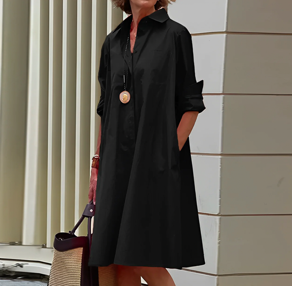 Vestido camisero relajado para mujer con cuello y bolsillos