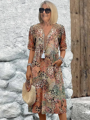 Vibrant Knee-Length Dress with Chic Elegance