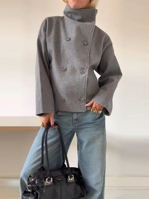 Women's Double-Breasted High Neck Short Jacket