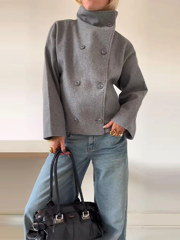 Women's Double-Breasted High Neck Short Jacket