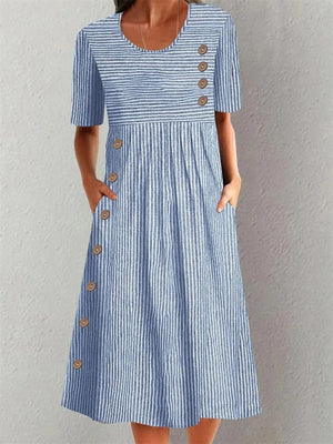 Women’s Striped Button-Detail Midi Dress