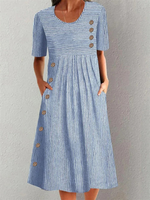 Women’s Striped Button-Detail Midi Dress