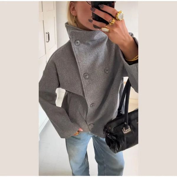 Women's Double-Breasted High Neck Short Jacket