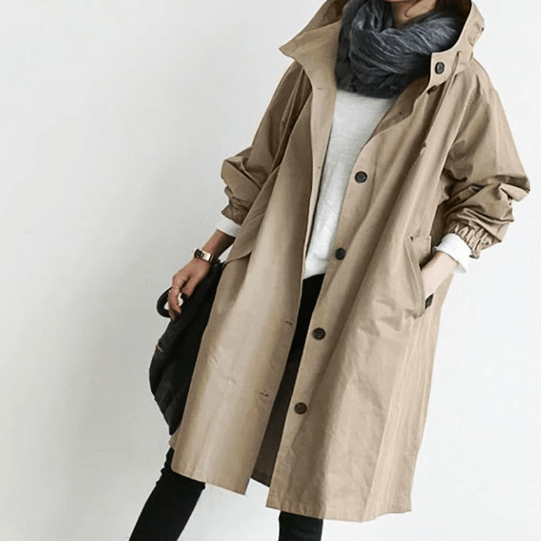 Gabardina oversize con capucha para mujer