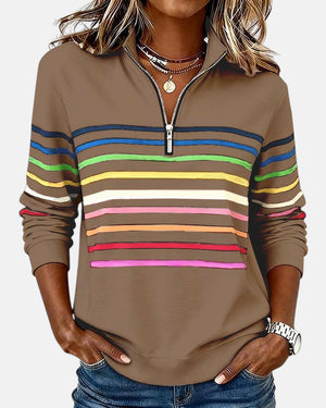 Rainbow Striped Quarter-Zip Sweatshirt