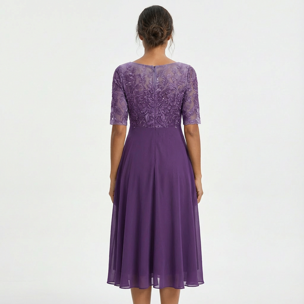 Women's Lace Midi Dress with Half-Sleeves
