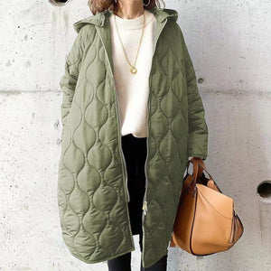 Women's Hooded Quilted Long Puffer Coat with Zip Front and Pockets