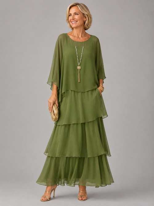 Women's Flowy Ruffle Layered Maxi Dress