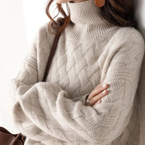 Cable Knit Women’s Turtleneck Sweater Cozy Pullover