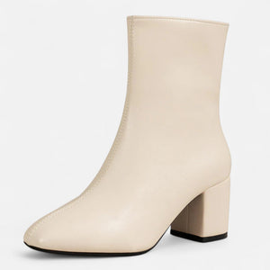 Sleek Square Toe Zip-Up Block Heel Ankle Boots