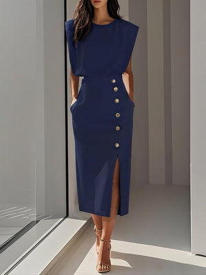 Women’s Sleeveless Elegant Side Slit Midi Dress