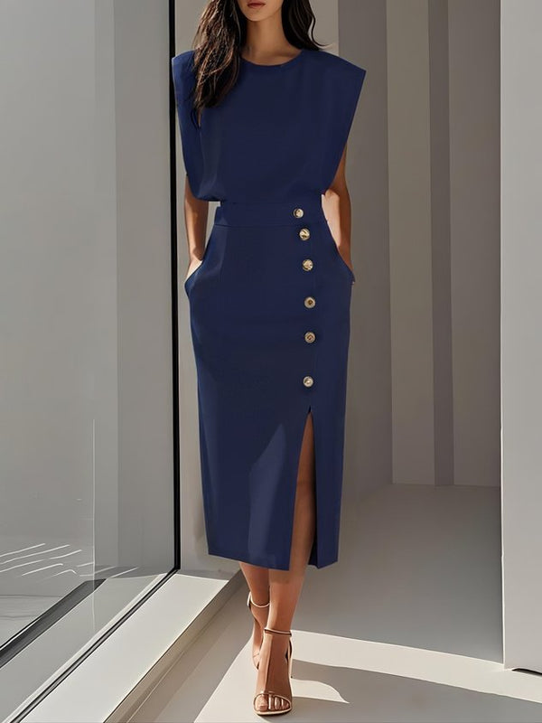 Women’s Sleeveless Elegant Side Slit Midi Dress