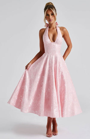 Women's Halter Neck Fit and Flare Midi Dress