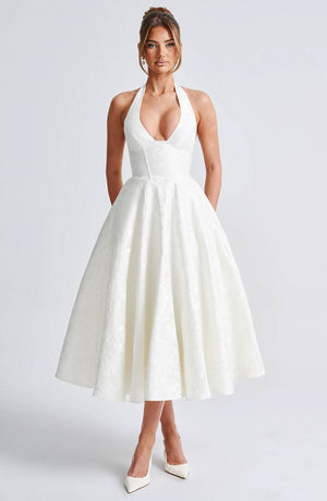 Women's Halter Neck Fit and Flare Midi Dress