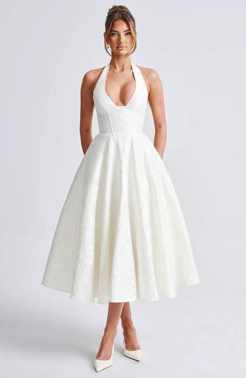 Women's Halter Neck Fit and Flare Midi Dress