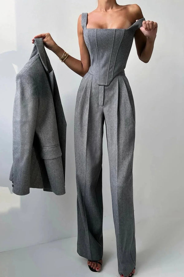 Fitted Three-Piece Women’s Set with Tailored Top