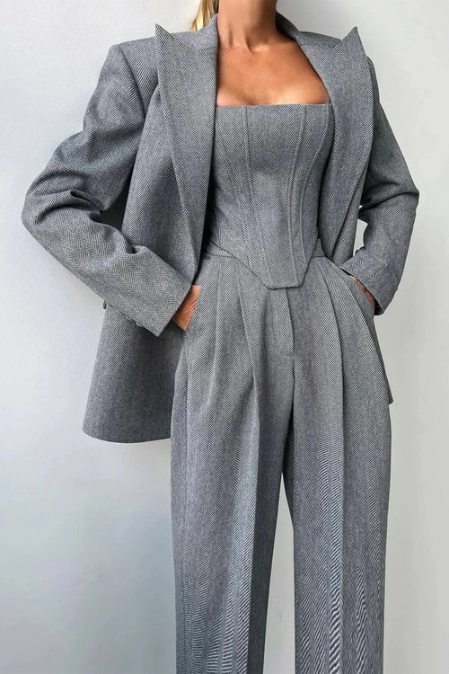 Fitted Three-Piece Women’s Set with Tailored Top