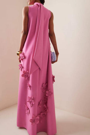 Women's Floral Appliqué Sleeveless Maxi Dress