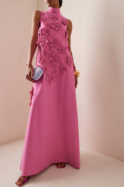 Women's Floral Appliqué Sleeveless Maxi Dress