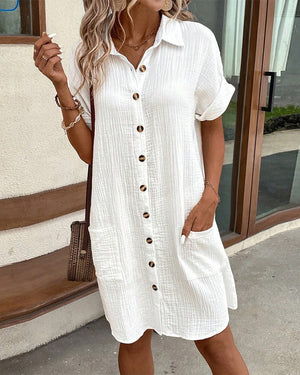 Women's Relaxed Button Shirt Dress with Pockets
