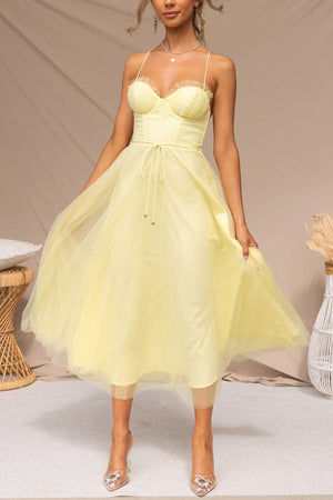 Women's Sweetheart Neck Tulle Midi Dress