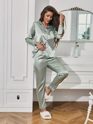 Conjunto de pijama de dos piezas de seda lujoso - comodidad casual