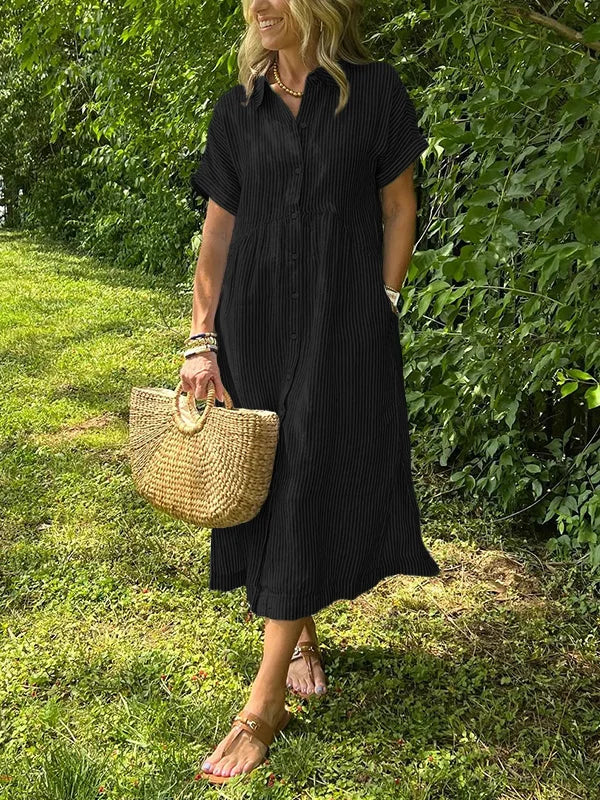 Women’s Striped Button-Front Midi Shirt Dress
