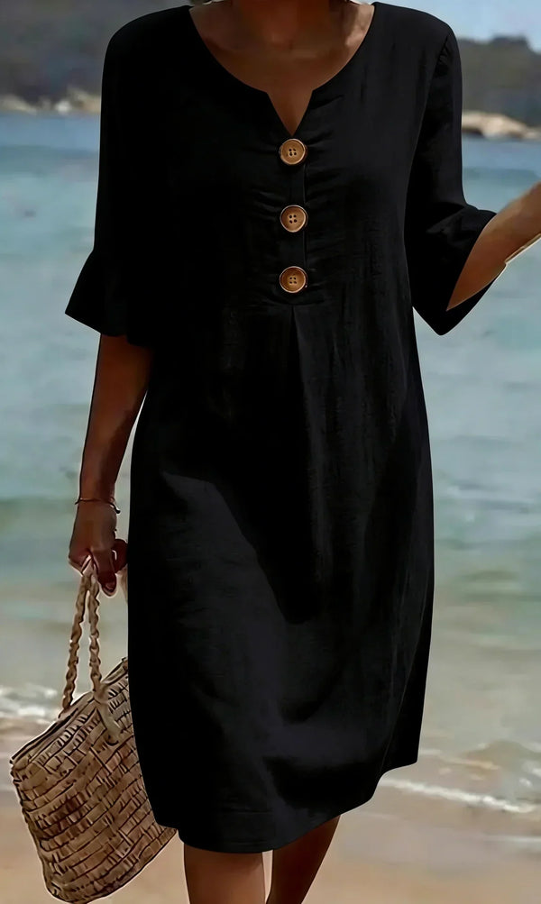 Women's Short Casual Midi Dress with Ruffled Sleeves