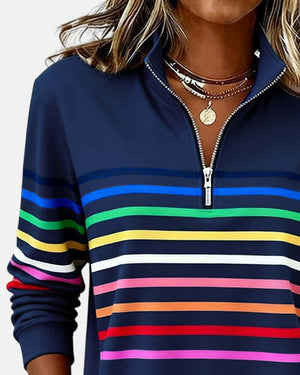 Rainbow Striped Quarter-Zip Sweatshirt