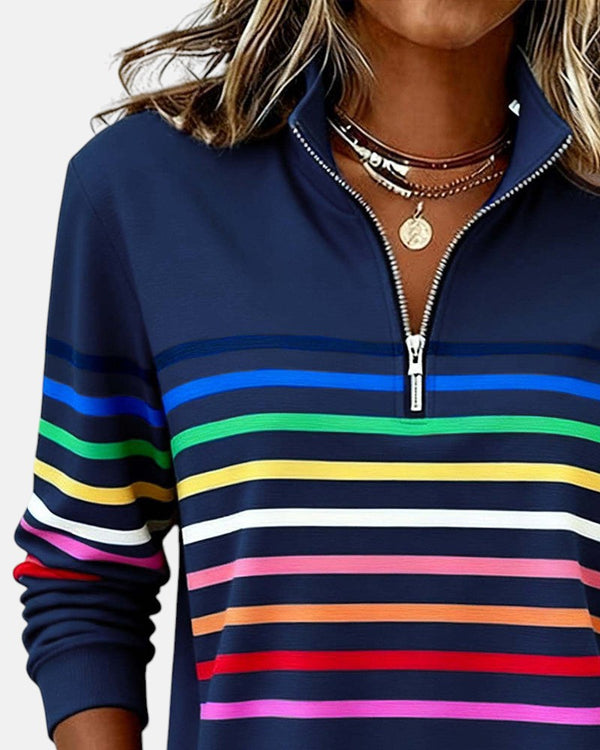 Rainbow Striped Quarter-Zip Sweatshirt