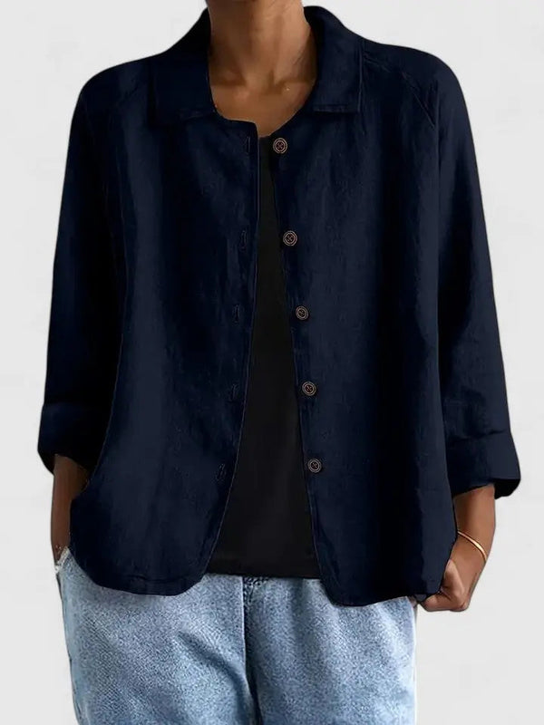 Women's Relaxed Button-Down Blouse with Collared Neckline