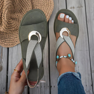 Women's Wedge Slingback Sandals with Metal Ring Accent
