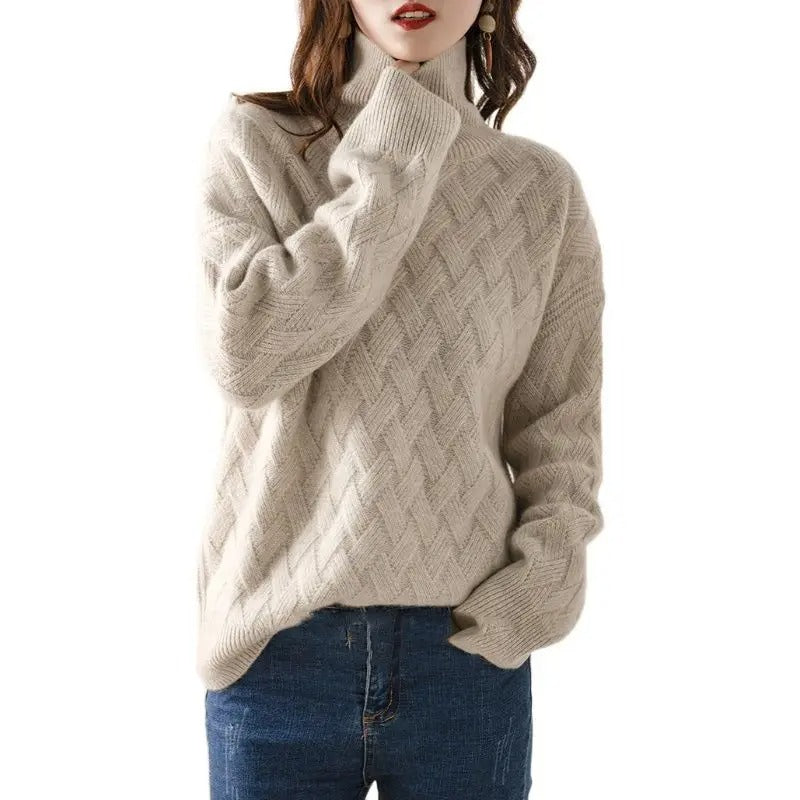 Cable Knit Women’s Turtleneck Sweater Cozy Pullover