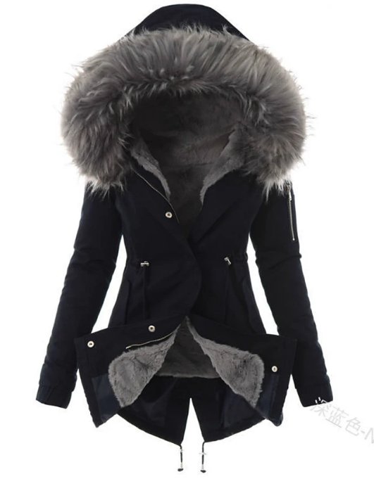 Parka de invierno con capucha para mujer, con ribete de piel sintética