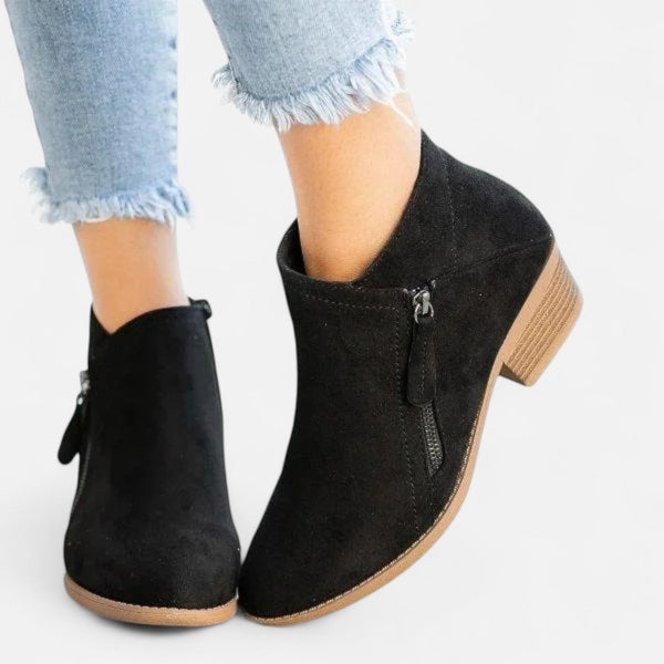 Casual Block Heel Side Zip Ankle Boots