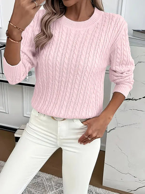 Women's Cable Knit Sweater with Relaxed Fit