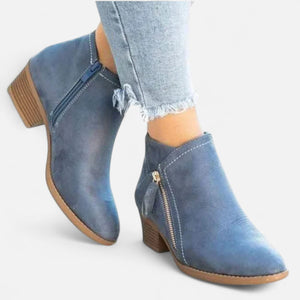 Casual Block Heel Side Zip Ankle Boots