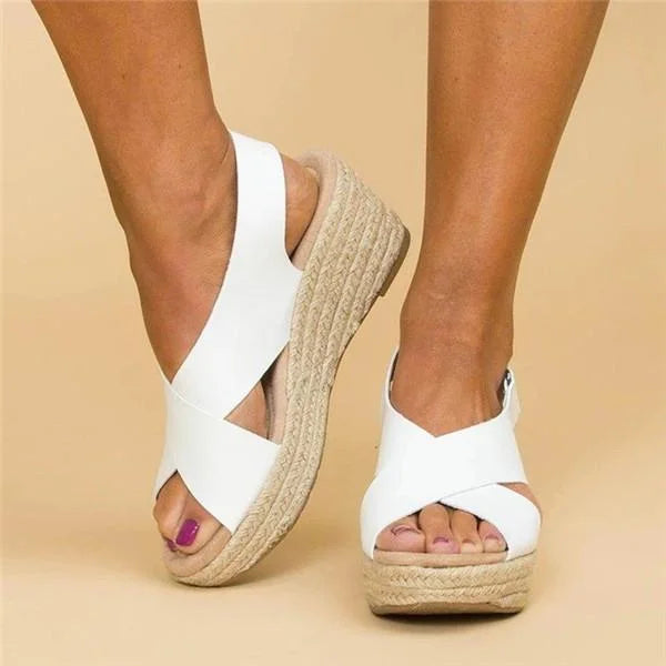 Sandalias de cuña con plataforma de alpargata y puntera abierta para mujer
