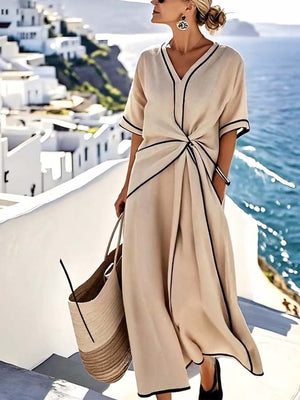 Women’s Elegant Twist Front Maxi Dress Coastal Kaftan Style