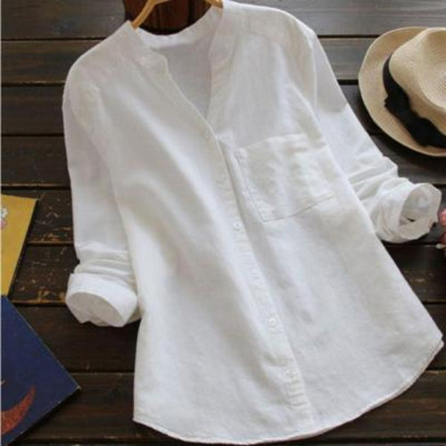 Camisa de manga larga para mujer con botones y ajuste relajado