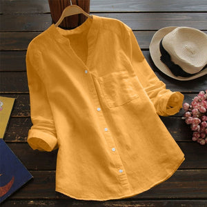 Camisa de manga larga para mujer con botones y ajuste relajado