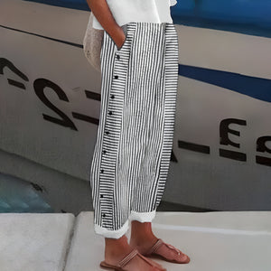 Women's Striped Wide-Leg Cropped Pants with Relaxed Fit