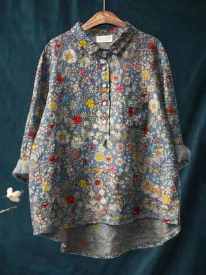 Women’s Floral Button Up Loose Long Sleeve Blouse