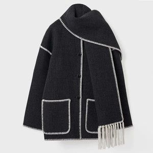 Women's Elegant Scarf Coat with Layered Winter Style