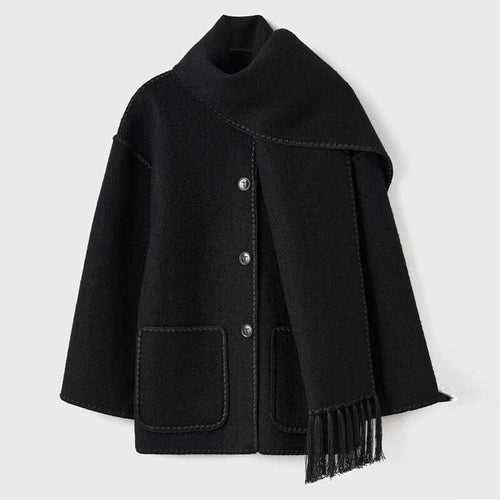 Women's Elegant Scarf Coat with Layered Winter Style