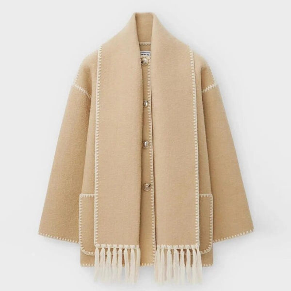 Women's Elegant Scarf Coat with Layered Winter Style