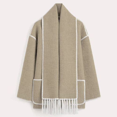 Women's Fringe Trim Open Front Coat