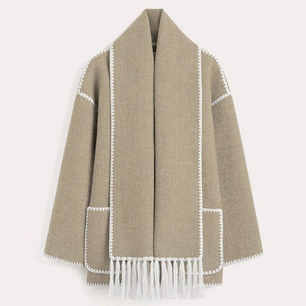 Women's Elegant Scarf Coat with Layered Winter Style