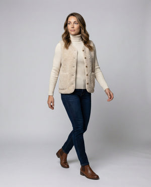 Women's Cosy Teddy Fleece Button-Front Vest with Front Pocket