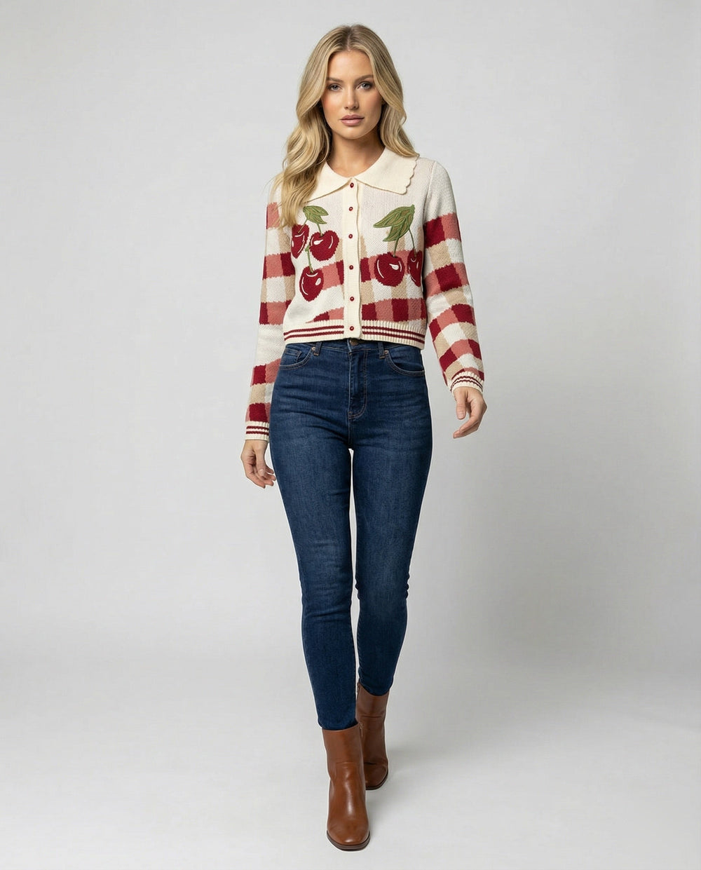 Women's Cropped Knitted Cardigan Cherry Blossom